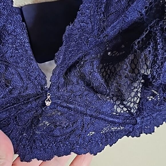 NWT Le Mystere Lace Allure Longline convertible underwire bra 36D Blue - Picture 3 of 9